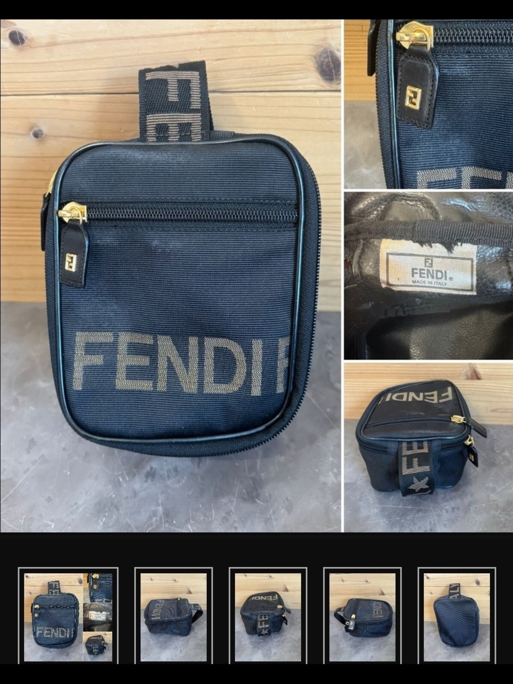 Fendi Black Canvas Logo Pouch with Gold Hardware